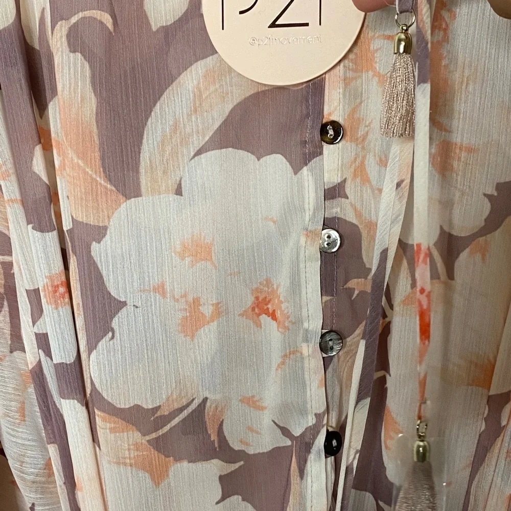 NWT P2 Floral Print Kimono Robe Swim Coverup Festival Pool